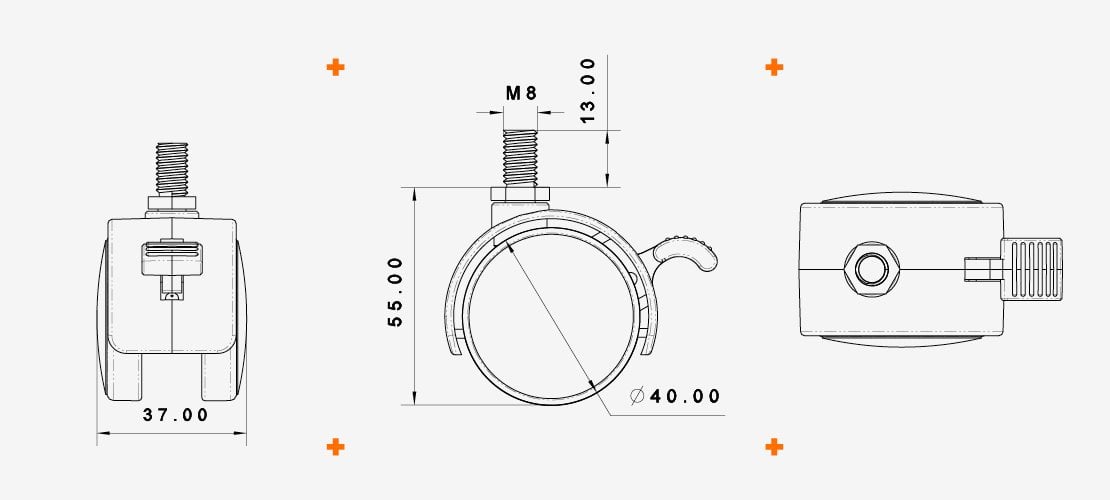 Bolted Polypropylene Wheel with Brake